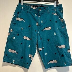 PLUGG FLEX  Mens Sz:30 Teal Whale Nautical Sailboat Anchor Chino Bermuda Shorts.